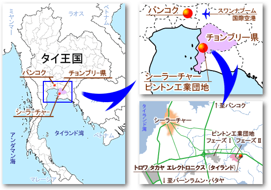 タイ全体～シラチャ周辺の地図